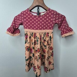 Matilda Jane Girls Polka Dot Floral Be Clever Dress 3/4 Sleeve Crochet Size 4